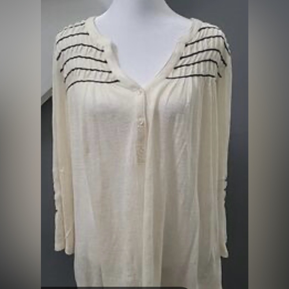 Sundance Linen Striped Cream Women's Top Size L - Picture 9 of 9